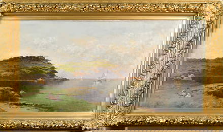 IMPORTANT A.T. BRICHER OIL, COASTAL LANDSCAPE.