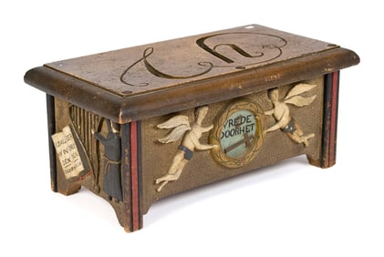 19TH C. FOLK ART CARVED AND PAINTED DUTCH STOOL.