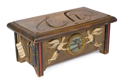 19TH C. FOLK ART CARVED AND PAINTED DUTCH STOOL.