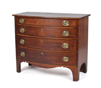 EARLY 19TH C. NH DIMINUTIVE BOWFRONT CHEST.