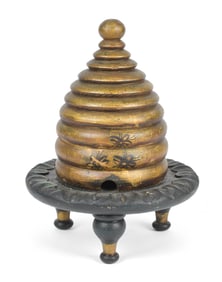 FOLK ART PAINTED WOOD BEE HIVE.