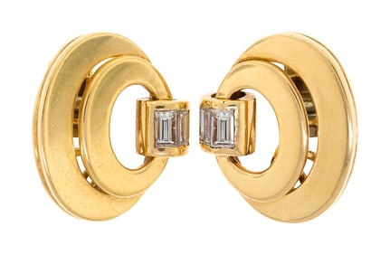 18K BULGARI BAGUETTE DIAMOND CLIP EARRINGS.