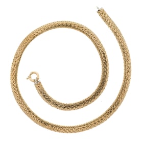 ITALIAN 14K YELLOW GOLD WIDE WOVEN NECKLACE.