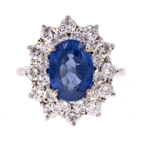 14K GOLD SAPPHIRE & DIAMOND PRINCESS RING.