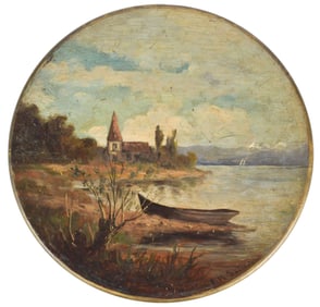 FRANK SHAPLEIGH OIL ON WOOD, THE SEINE.