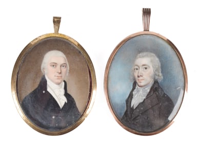 TWO ANTIQUE MINIATURE PORTRAIT PAINTINGS.