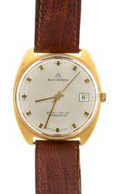 MEN'S VINTAGE 18K GOLD BUCHERER WRIST WATCH.