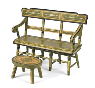 ANTIQUE MINIATURE PA BENCH AND STOOL.