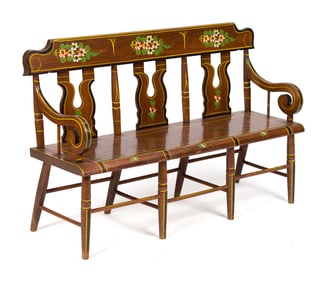 VINTAGE JS EBERSOL CHILD’S PA STYLE DEACONS BENCH.