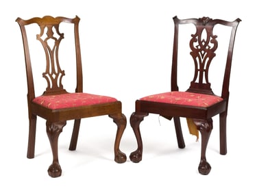 TWO 18TH C. PA CARVED CHIPPENDALE CHAIRS.
