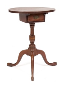 18TH C. CT CHERRY CANDLESTAND WITH DRAWER.