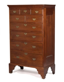 18TH C. PA WALNUT NINE DRAWER TALL CHEST.
