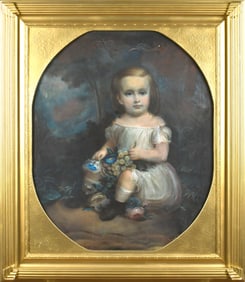 19TH C. PASTEL, GIRL WITH GRAPES AND FLOWERS.