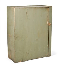 18TH C. APPLE GREEN PAINTED PINE FLOOR CUPBOARD.