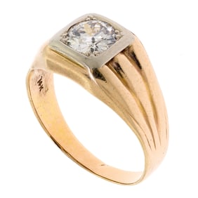 MEN'S 14K GOLD 1 CT. OLD EURO DIAMOND RING.