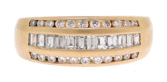 MEN'S 14K GOLD CHANNEL SET DIAMOND BAND.