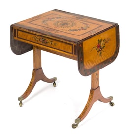 FINE 19TH C. EDWARDIAN DECORATED SATINWOOD SOFA TABLE