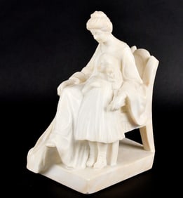 ANTIQUE MARBLE SCULPTURE, MOTHER AND CHILD.