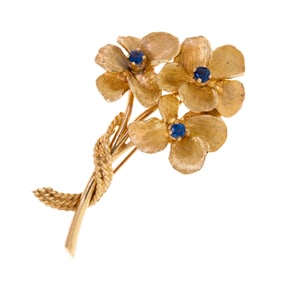 VINTAGE 14K GOLD SAPPHIRE FLOWER BOUQUET PIN.