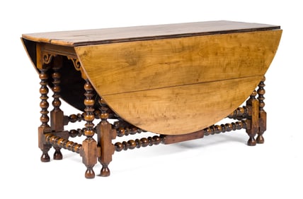 WILLIAM * MARY STYLE GATE-LEG ELM DINING TABLE.