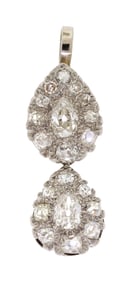 12K GOLD OLD MINE & ANTIQUE PEAR CUT DROP PENDANT.