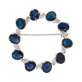 14K GOLD SAPPHIRE & DIAMOND CIRCLE PIN.