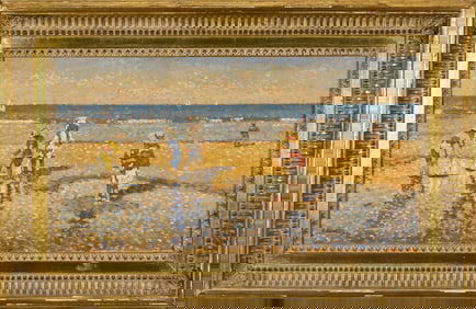 EMILE LECOMTE OIL, CHILDREN PLAYING ON BEACH.