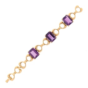 VINTAGE 14K GOLD 30 CT. TW. AMETHYST BRACELET.