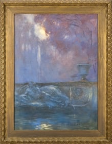 GASTON LA TOUCHE PASTEL, NOCTURNAL FOUNTAIN SCENE.