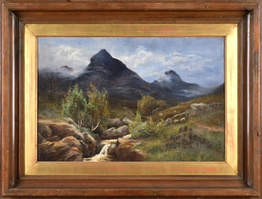 19TH C. OIL ON CANVAS, ROCKY MOUNTAIN LANDSCAPE.