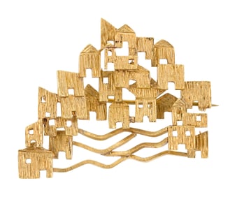 VINTAGE 18K GOLD SANTORINI GREECE PIN.