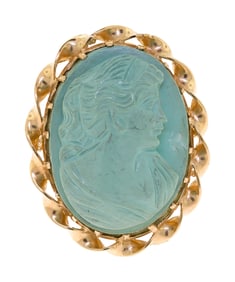 VINTAGE 14K GOLD TURQUOISE CAMEO RING.