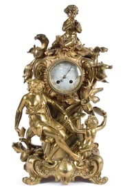 TIFFANY & CO. GILT BRONZE FIGURAL CLOCK.