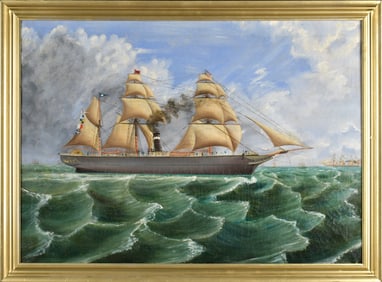 19TH C. OIL, SHIP CITY OF GLASGOW SIGNED LYLE.