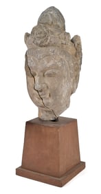 SOUTHEAST ASIAN CARVED BODHISATTVA STONE HEAD.