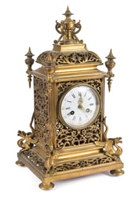TIFFANY & CO. BRONZE MANTLE CLOCK.