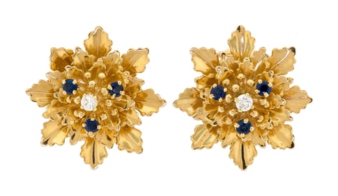 TIFFANY & CO. 14K GOLD SAPPH. & DIAM. CLIP EARRINGS.