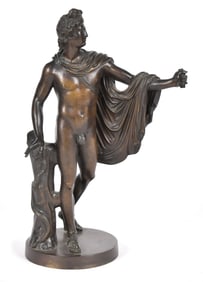 ANTIQUE BRONZE SCULPTURE, AFTER APOLLO BELVEDERE.