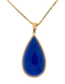 VINTAGE 14K GOLD LAPIS PENDANT & 18K GOLD BOX CHAIN.