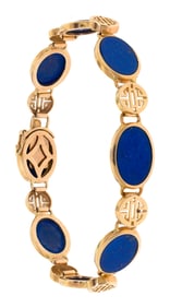 VINTAGE CHINESE 14K GOLD LAPIS BRACELET.