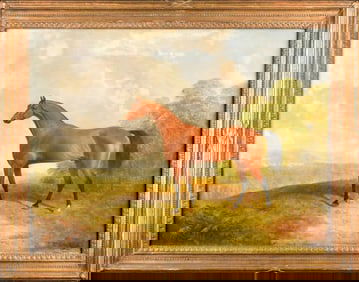 19TH C. ENGLISH SCHOOL OIL, PORTRAIT OF HORSE.