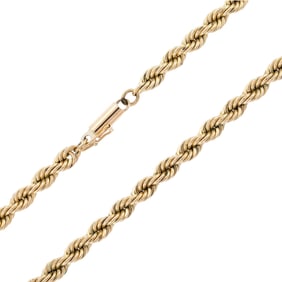 14K GOLD 5MM THICK ROPE CHAIN NECKLACE.
