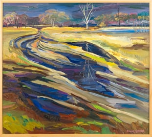 FRANK E. LARSON OIL, CORNFIELD AFTER RAIN.