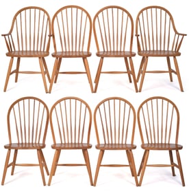 SET OF EIGHT CHERRY WINDSOR DINING CHAIRS.