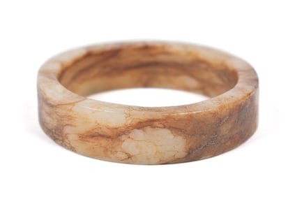 ANTIQUE CHINESE CARVED RUSSET JADE BANGLE BRACELET.