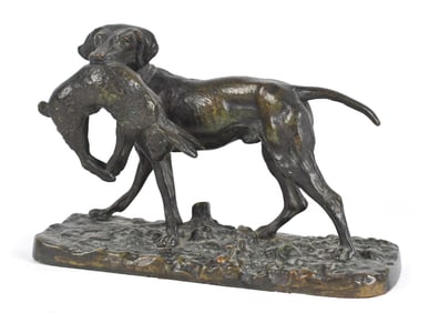 PIERRE JULES MENE BRONZE, DOG WITH RABBIT.