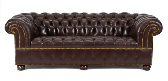 HANCOCK & MOORE BORWN LEATHER CHESTERFIELD SOFA.