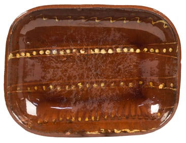 19TH C. AMERICAN REDWARE LOAF DISH.