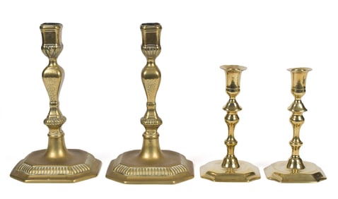 PR. 18TH C. ENGRAVED BRASS CANDLESTICKS, AND OTHERS.