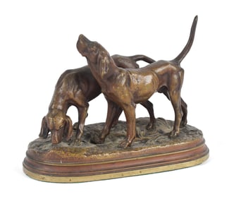 ALFRED DUBUCAND BRONZE, TWO DOGS.